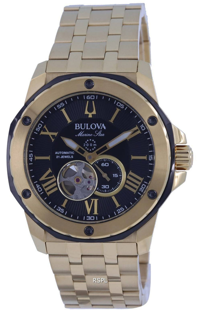 Bulova Marine Star Open Heart Black Dial Automatisk dykkers 98A273 200M herreur