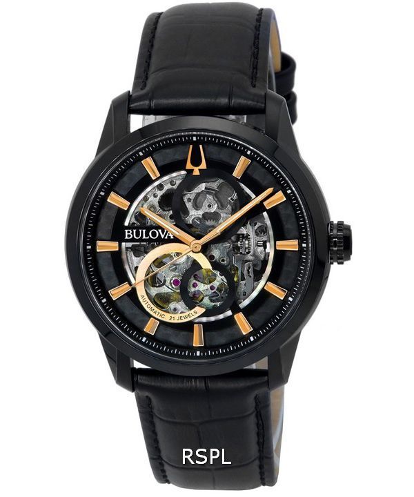 Bulova Classic Sutton Black Skeleton Dial Automatisk 98A283 Herreur