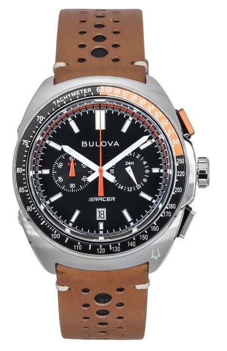 Bulova Racer Chronograph Læderrem Black Dial Quartz 98B427 100M herreur