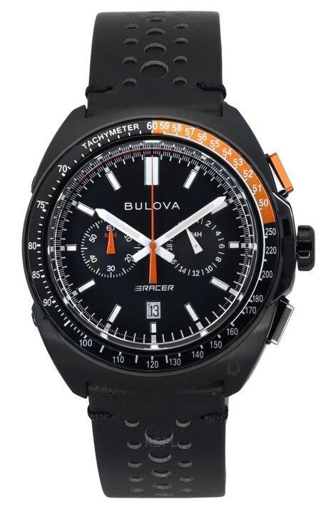 Bulova Racer Chronograph Læderrem Black Dial Quartz 98B428 100M herreur