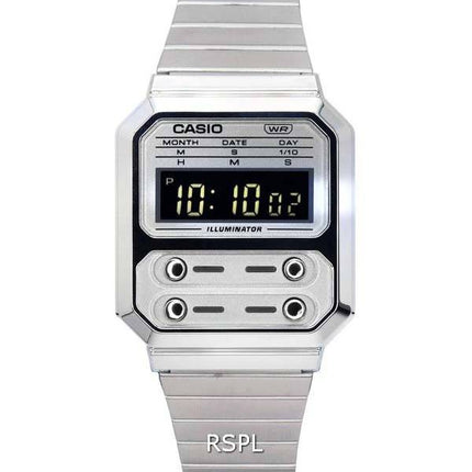 Casio Vintage digitalt rustfrit stål kvarts A100WE-7B A100WE-7B unisex ur