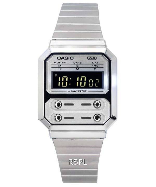 Casio Vintage digitalt rustfrit stål kvarts A100WE-7B A100WE-7B unisex ur