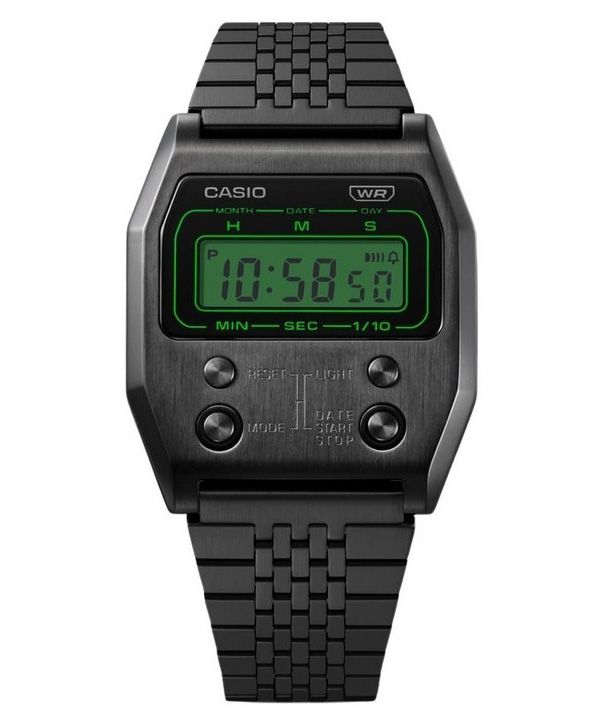 Casio Vintage digital sort ionbelagt rustfrit stål kvarts A1100B-1 unisex ur