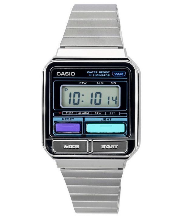 Casio Vintage Digital rustfrit stål armbånd Quartz A120WE-1A unisex ur