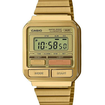 Casio Vintage digitalt guld ionbelagt rustfrit stål kvarts A120WEG-9A unisex ur