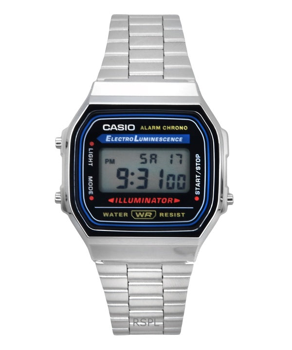 Casio Digital Alarm Chrono rustfrit stål A168WA-1WDF A168WA-1W Unisex ur