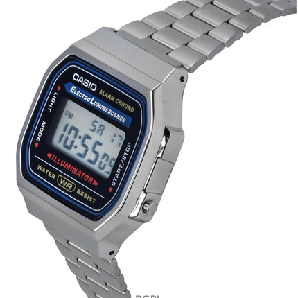 Casio Digital Alarm Chrono rustfrit stål A168WA-1WDF A168WA-1W Unisex ur