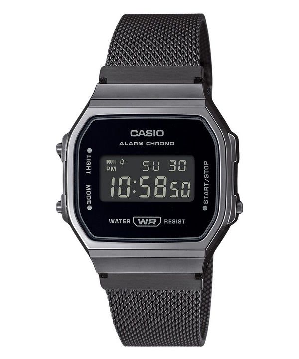 Casio Vintage digitalt rustfrit stål mesh armbånd Quartz A168WEMB-1B unisex ur