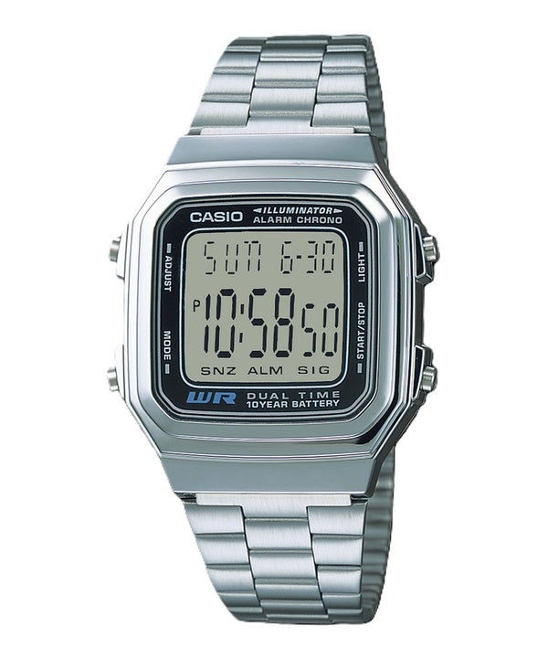 Casio Digital rustfrit stål Alarm Chrono Dual tid A178WA-1ADF A178WA-1A Herreur