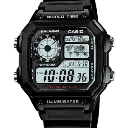 Casio ungdom Illuminator verden tid Alarm AE-1200WH-1AV AE1200WH-1AV Herreur