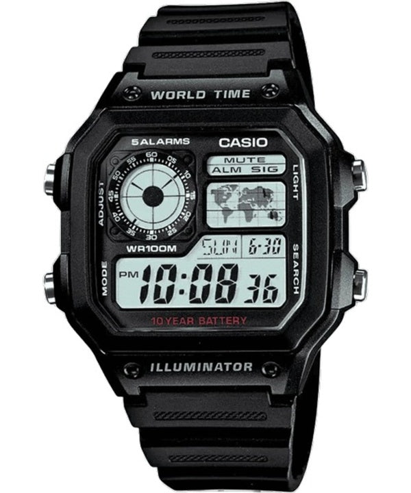 Casio ungdom Illuminator verden tid Alarm AE-1200WH-1AV AE1200WH-1AV Herreur