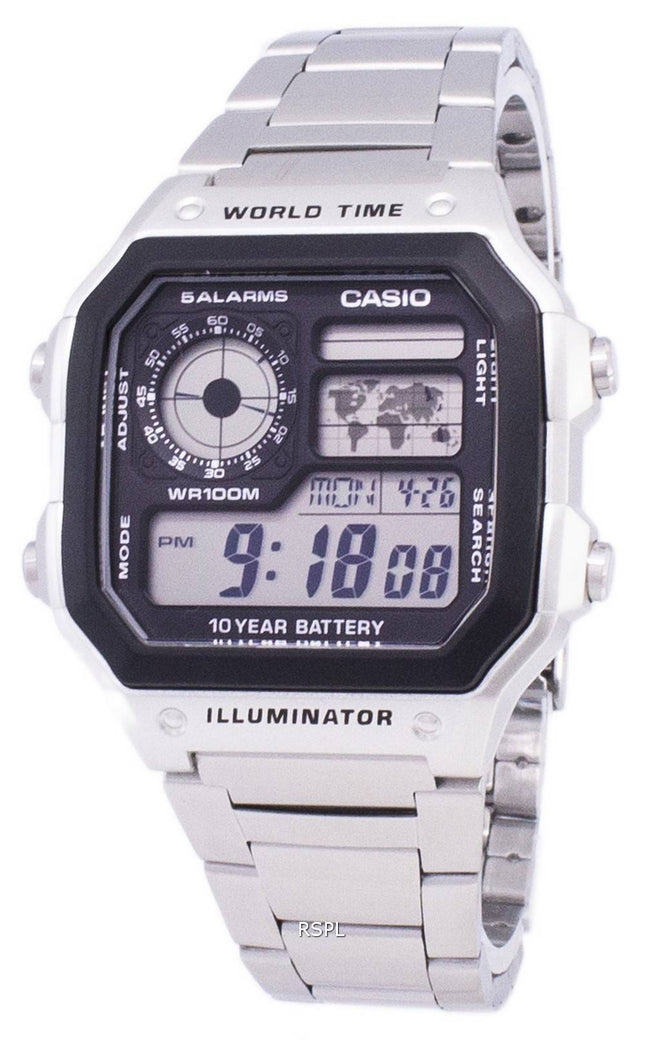 Casio Digital verden tid WR100M AE-1200WHD-1AVDF AE-1200WHD-1AV Herreur