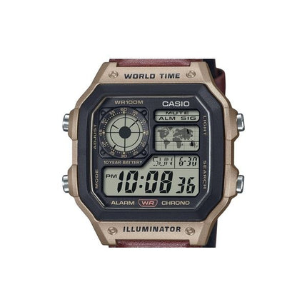 Casio Standard Digital World Time Læderrem Quartz AE-1200WHL-5AV 100M herreur