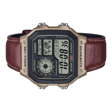 Casio Standard Digital World Time Læderrem Quartz AE-1200WHL-5AV 100M herreur