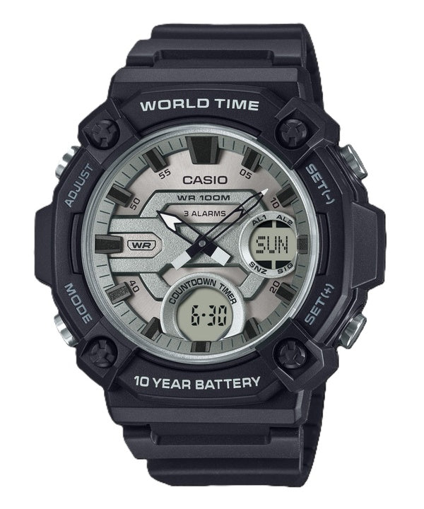 Casio Standard Analog Digital Resin Rem Sølv Urskive Quartz AEQ-120W-7AV 100M herreur