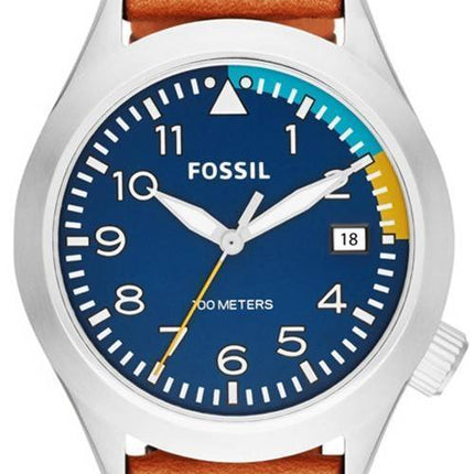 Fossil Aeroflite 100M 3-hånd dato Tan læder AM4554 Herreur