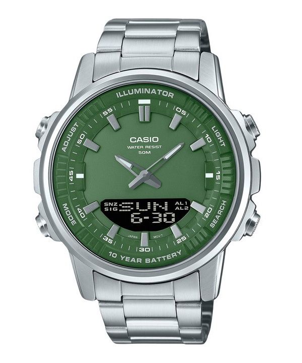 Casio Analog Digital rustfrit stål Grøn skive Quartz AMW-880D-3AV herreur