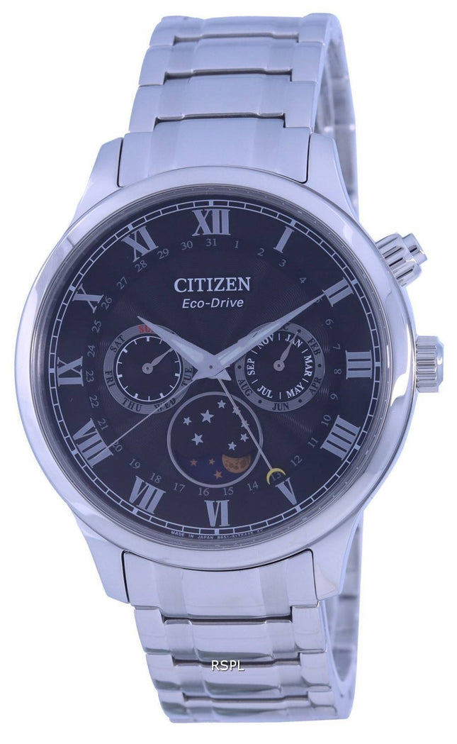 Citizen Moon Phase sort skive rustfrit stÃ¥l Eco-Drive AP1050-81E herreur