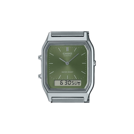 Casio Vintage Analog Digital Green Dial Dual Time Quartz AQ-230A-3AMQY unisex ur