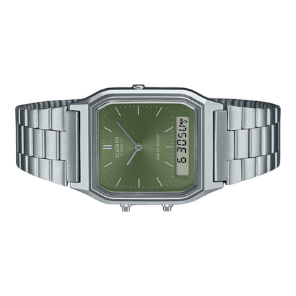 Casio Vintage Analog Digital Green Dial Dual Time Quartz AQ-230A-3AMQY unisex ur