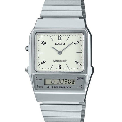 Casio Vintage Analog Digital Dual Time rustfrit stål armbånd Hvid skive Quartz AQ-800E-7A2 unisex ur