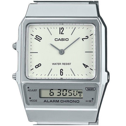 Casio Vintage Analog Digital Dual Time rustfrit stål armbånd Hvid skive Quartz AQ-800E-7A2 unisex ur