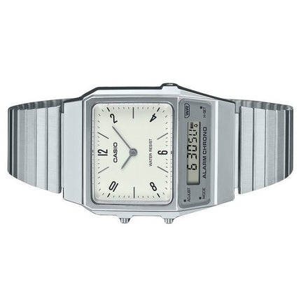 Casio Vintage Analog Digital Dual Time rustfrit stål armbånd Hvid skive Quartz AQ-800E-7A2 unisex ur