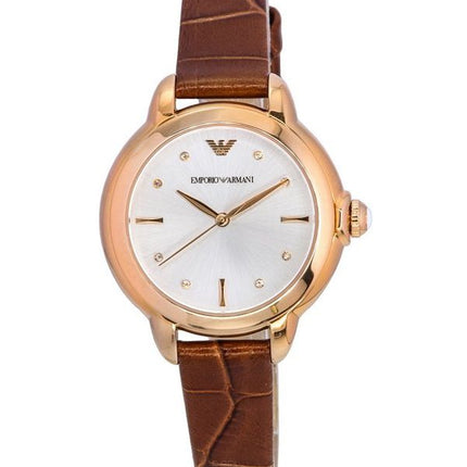 Emporio Armani Mia brun læderrem Silver Dial Quartz AR11525 dameur