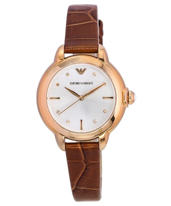 Emporio Armani Mia brun læderrem Silver Dial Quartz AR11525 dameur