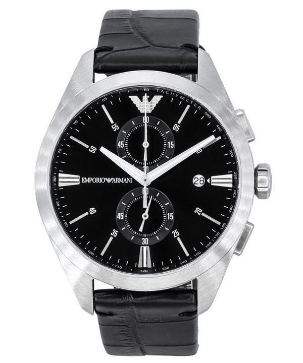 Emporio Armani Claudio Chronograph Sort læderrem Black Dial Quartz AR11542 Herreur