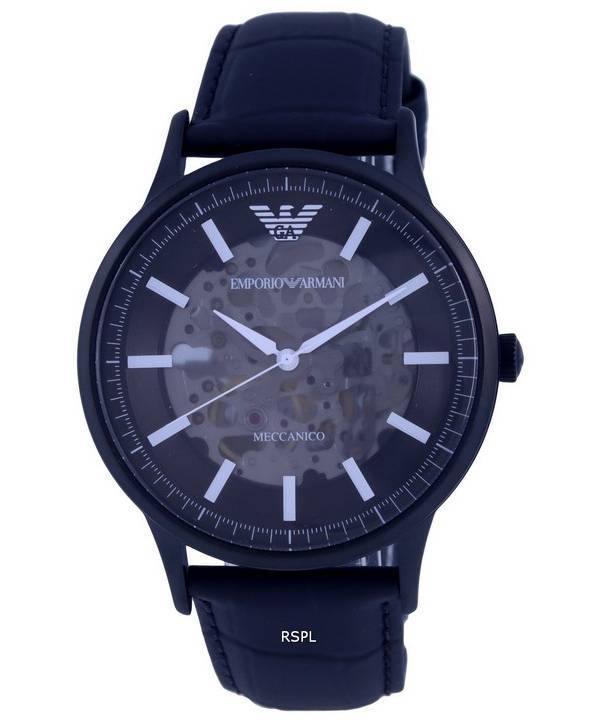 Emporio Armani skelet læder sort skive automatisk AR60042 herreur