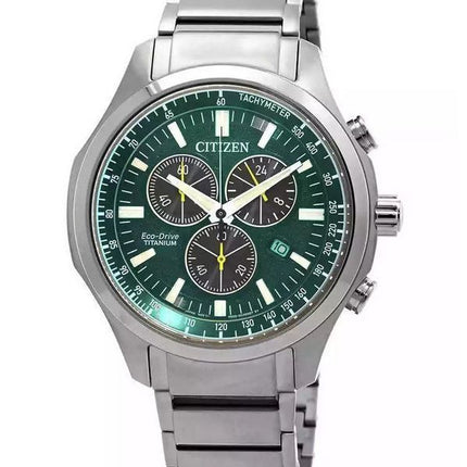 Citizen Eco-Drive Super Titanium Chronograph Green Dial AT2530-85X 100M herreur