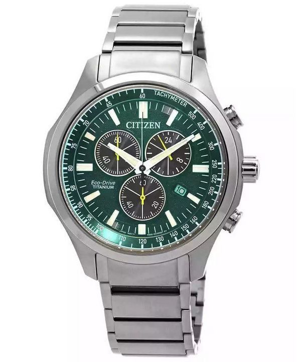 Citizen Eco-Drive Super Titanium Chronograph Green Dial AT2530-85X 100M herreur