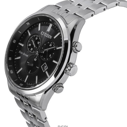 Citizen Eco-Drive kronograf rustfrit stål sort skive AT2570-56E 100M herreur