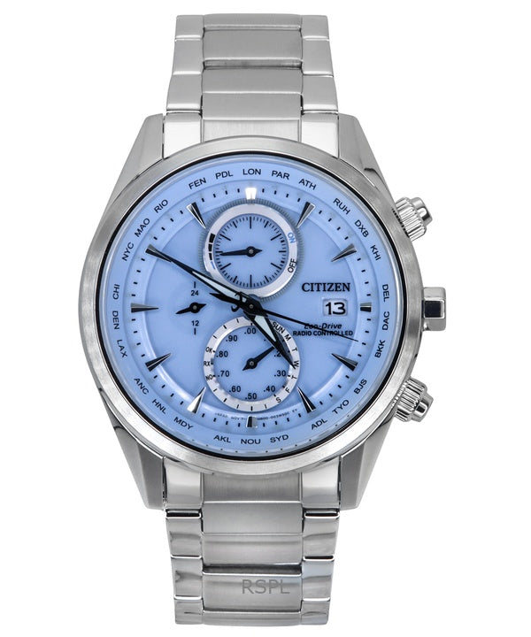 Citizen Eco-Drive Chronograph Radiostyret rustfrit stål Ice Blue Dial AT8260-85M 100M herreur