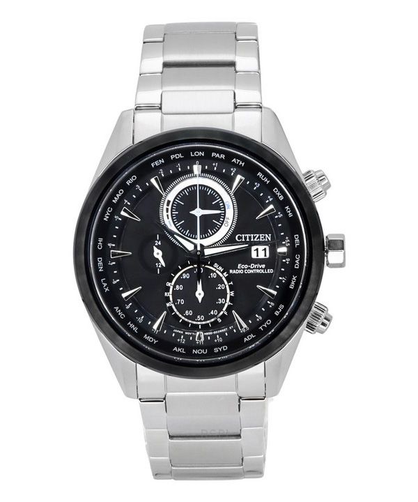 Citizen Eco-Drive evigvarende kalender kronograf rustfrit stål sort skive AT8266-89E 100M herreur