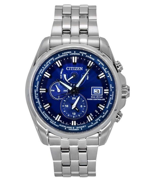 Citizen Eco-Drive Perpetual Calendar GMT Chronograph Rustfrit stål Blue Dial Diver&#39,s AT9120-89L 200M herreur