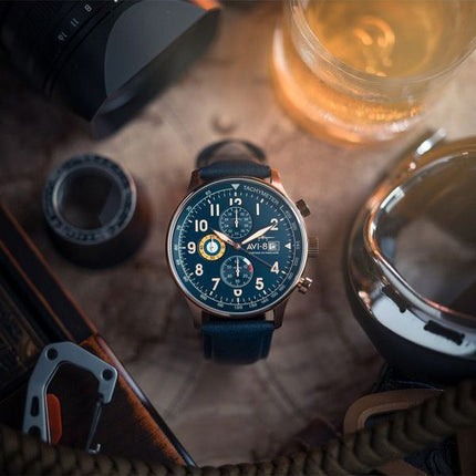 AVI-8 Hawker Hurricane Classic Chronograph Regent blå læderrem Blue Dial Quartz AV-4011-0Q herreur