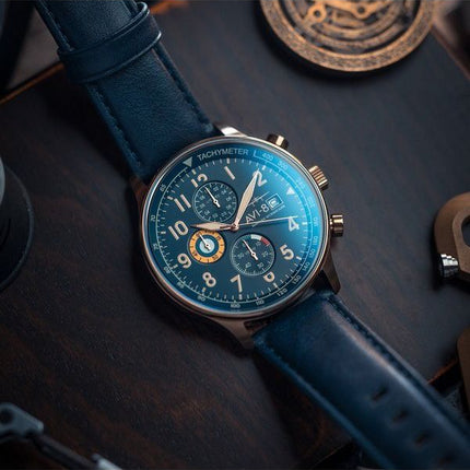 AVI-8 Hawker Hurricane Classic Chronograph Regent blå læderrem Blue Dial Quartz AV-4011-0Q herreur