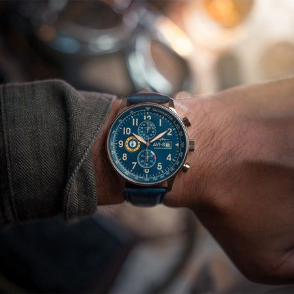 AVI-8 Hawker Hurricane Classic Chronograph Regent blå læderrem Blue Dial Quartz AV-4011-0Q herreur