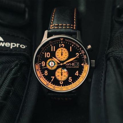 AVI-8 Hawker Hurricane Classic Chronograph Noire læderrem med sort skive AV-4011-0R herreur