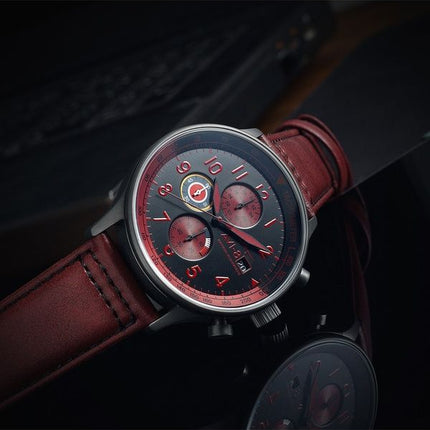 AVI-8 Hawker Hurricane Classic Chronograph Blood Red Læderrem Black Dial Quartz AV-4011-0S herreur