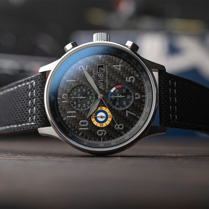 AVI-8 Hawker Hurricane Classic Chronograph Carbon Fiber Black Dial Quartz AV-4011-0W Herreur med ekstra rem