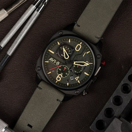 AVI-8 Hawker Hunter Deep Green Retrograd Chronograph Quartz AV-4052-08 herreur