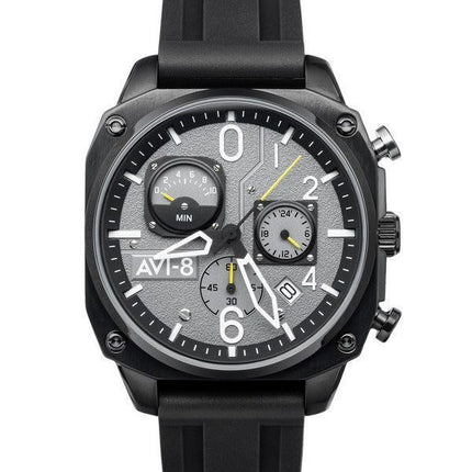 AVI-8 Hawker Hunter retrograd kronograf taktisk sort gummirem Grå skive Quartz AV-4052-R1 herreur