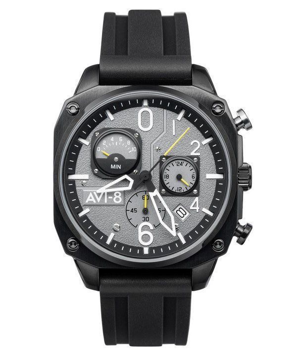 AVI-8 Hawker Hunter retrograd kronograf taktisk sort gummirem Grå skive Quartz AV-4052-R1 herreur