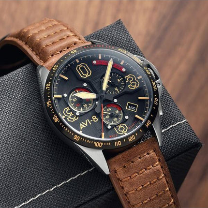 AVI-8 P-51 Mustang Blakeslee Chronograph Bronze Oak Quartz AV-4077-02 Herreur