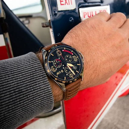 AVI-8 P-51 Mustang Blakeslee Chronograph Bronze Oak Quartz AV-4077-02 Herreur