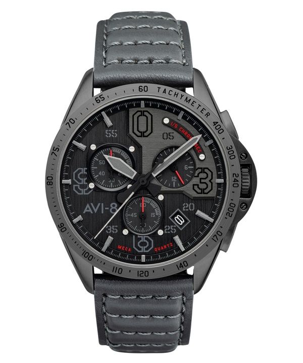 AVI-8 P-51 Mustang Blakeslee Chronograph Brevet læderrem Black Dial Quartz AV-4077-03 Herreur