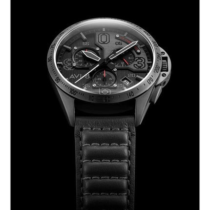 AVI-8 P-51 Mustang Blakeslee Chronograph Brevet læderrem Black Dial Quartz AV-4077-03 Herreur